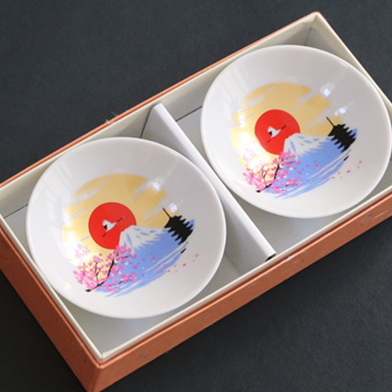 丸モ高木陶器 白平盃 — 櫻花富士山