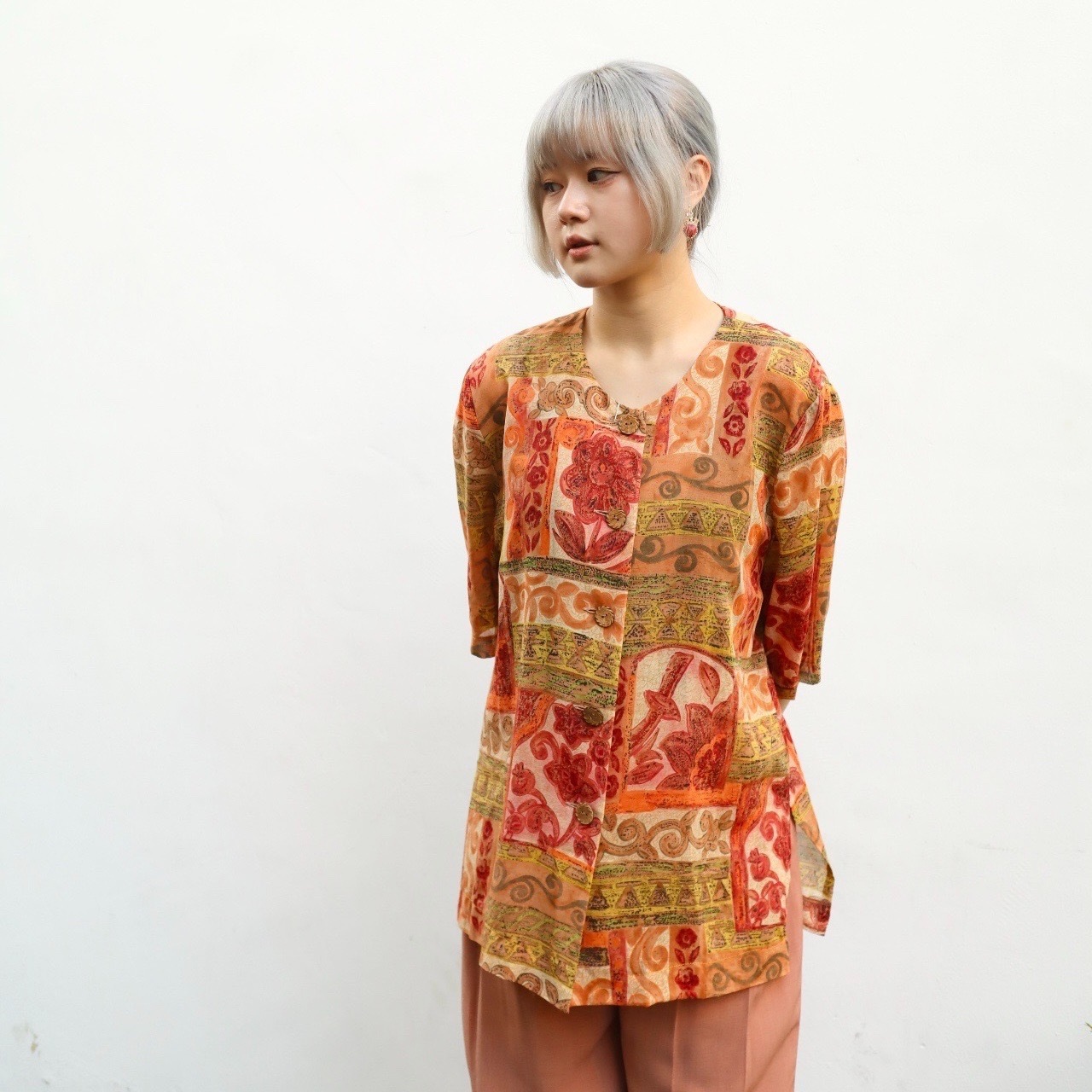 日本製暖色調民族風短袖上衣