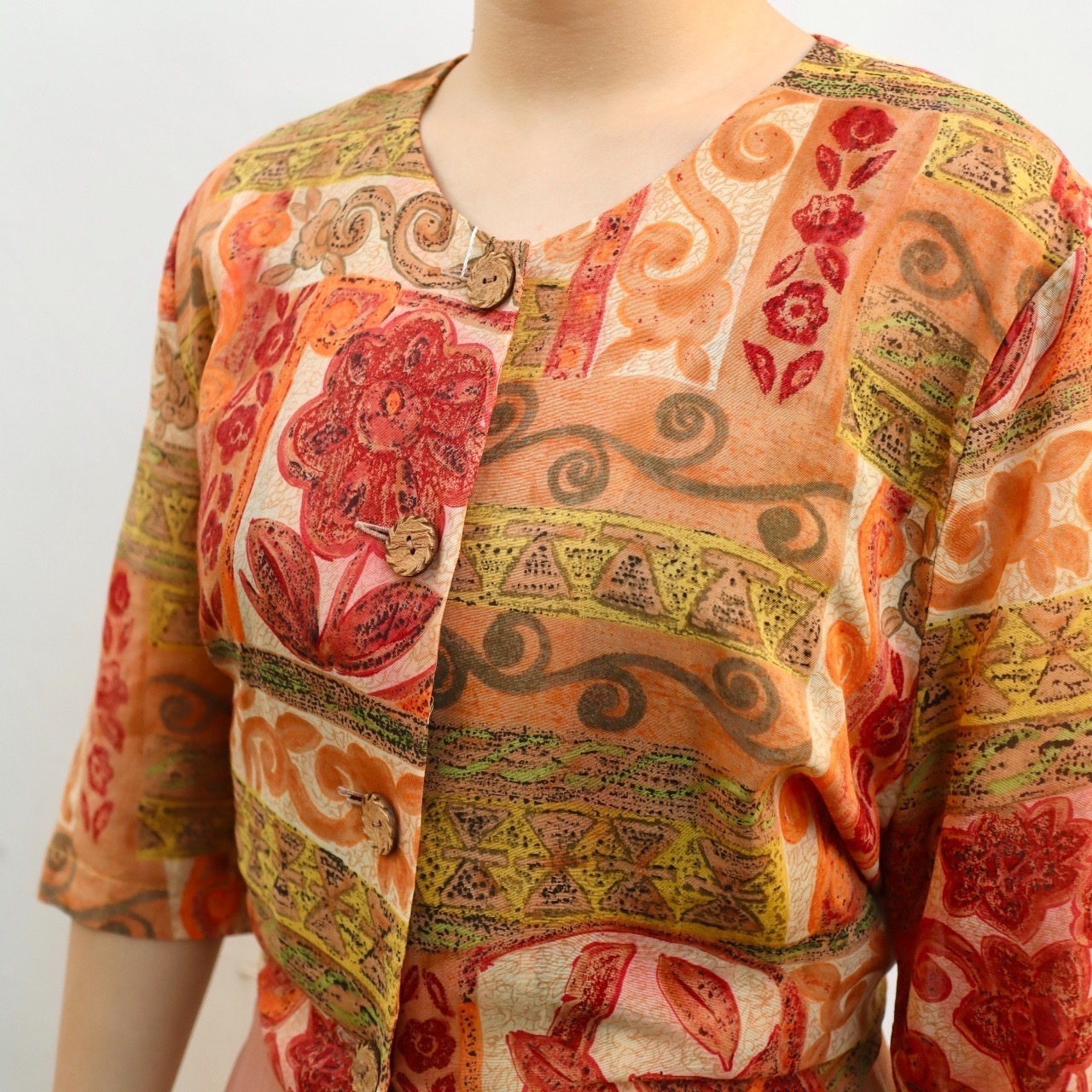 日本製暖色調民族風短袖上衣