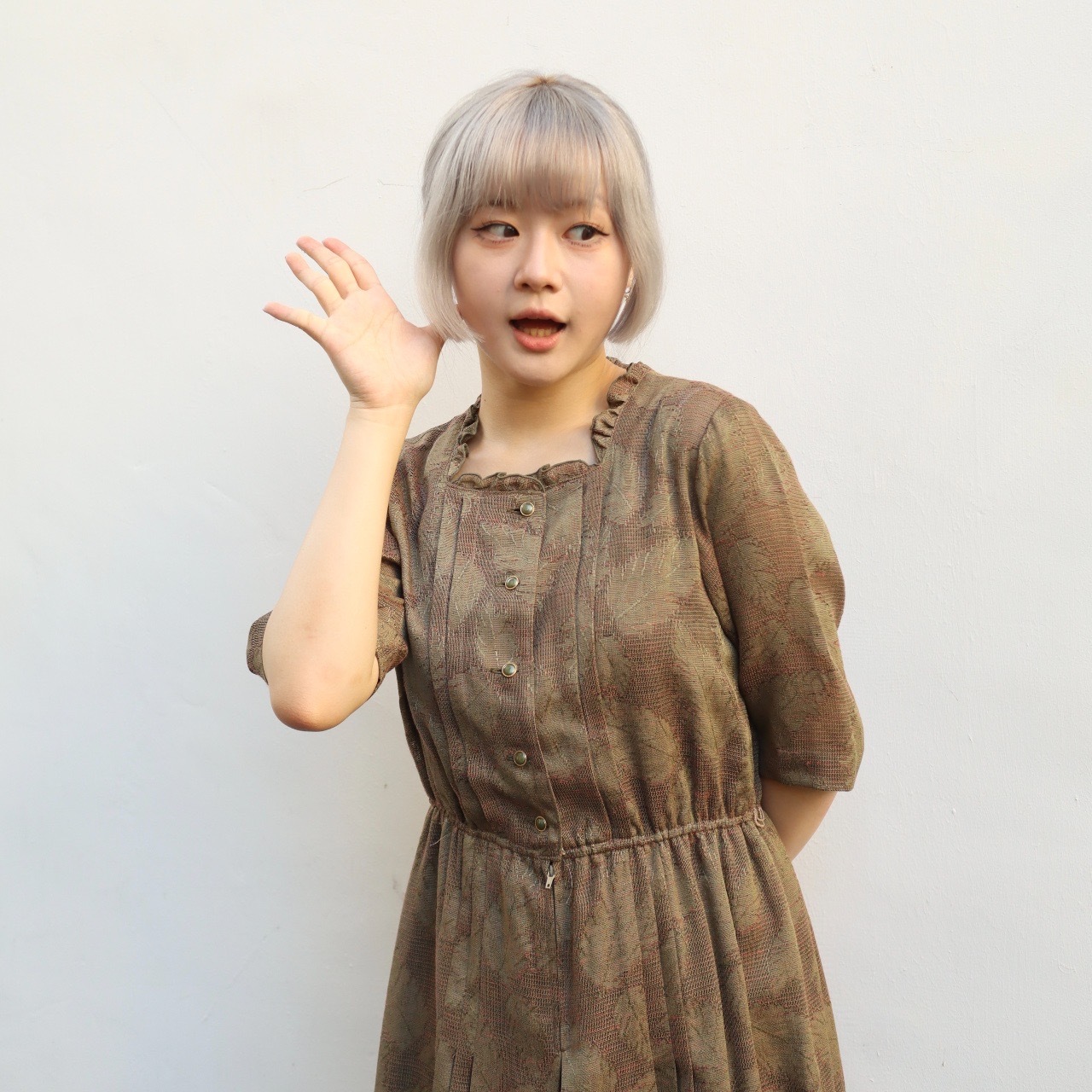 墨綠色葉子立體圖紋連身裙