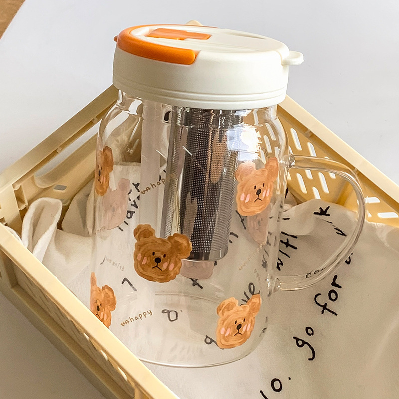 《3094》emo小熊隔茶葉玻璃吸管杯750ML