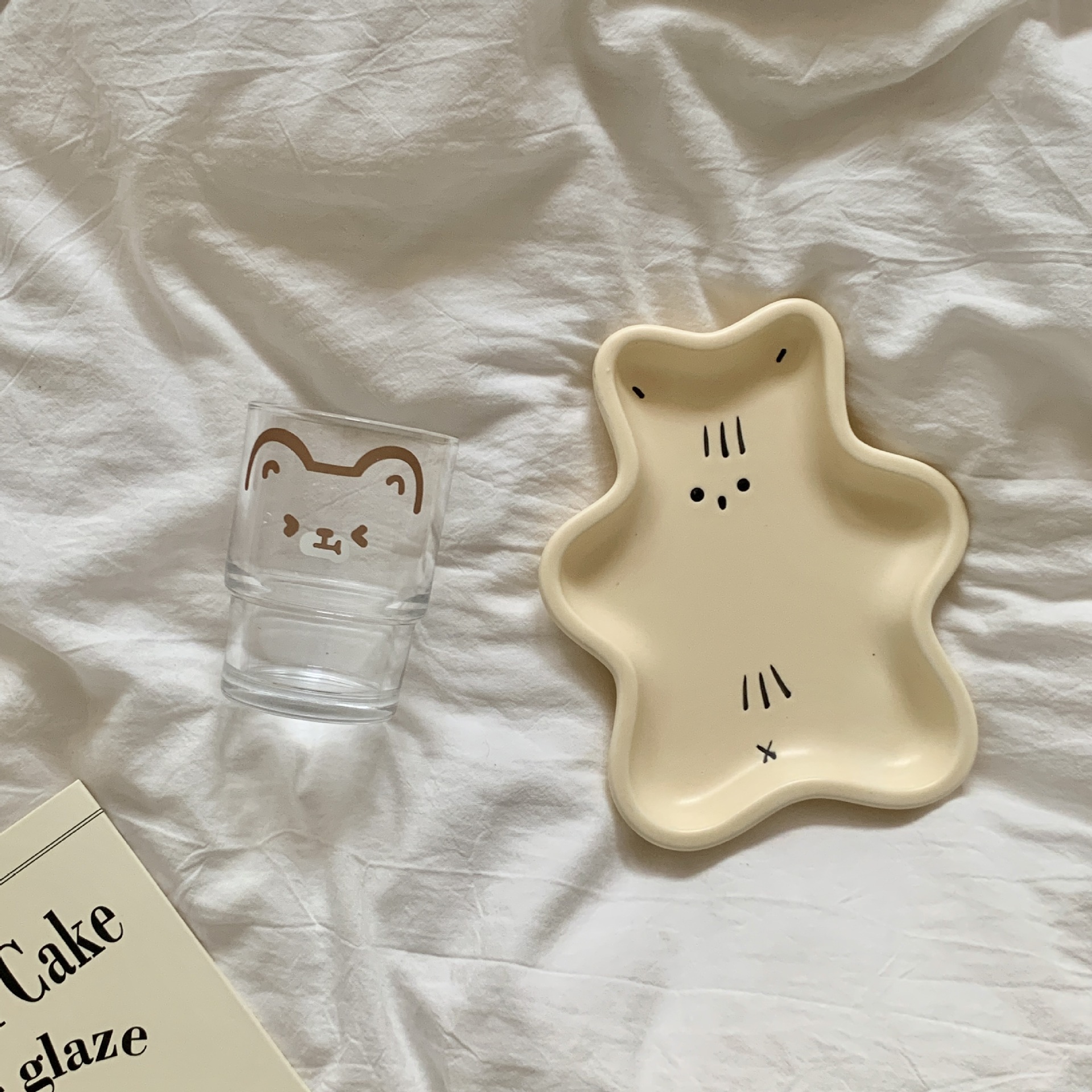 《3095》韓系熊熊陶瓷甜點盤玻璃杯