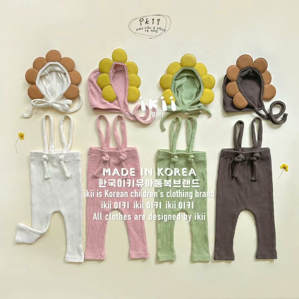 (現貨)韓國直送 ikii 花花吊帶褲 +帽仔set