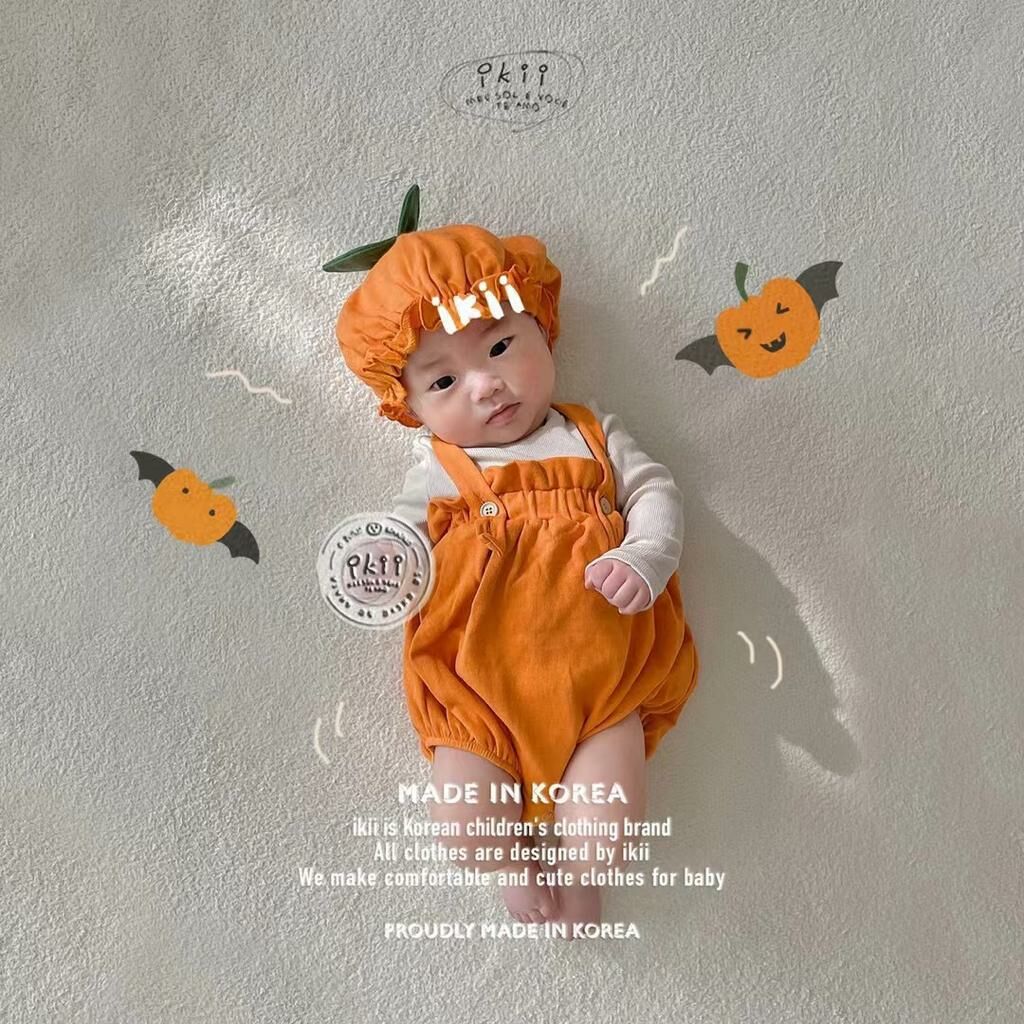 (現貨) 韓國直送ikii Halloween Pumpkin 吊帶褲+帽仔set