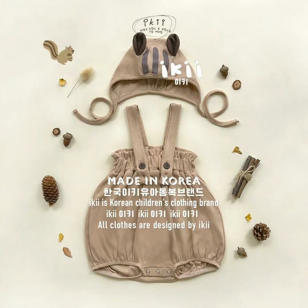 (現貨) 韓國直送ikii 松鼠仔吊帶褲+帽仔set