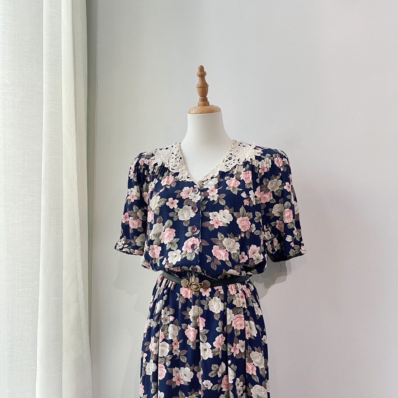 E.D.MICHAELS 80s 深藍浪漫感大花古著連身裙