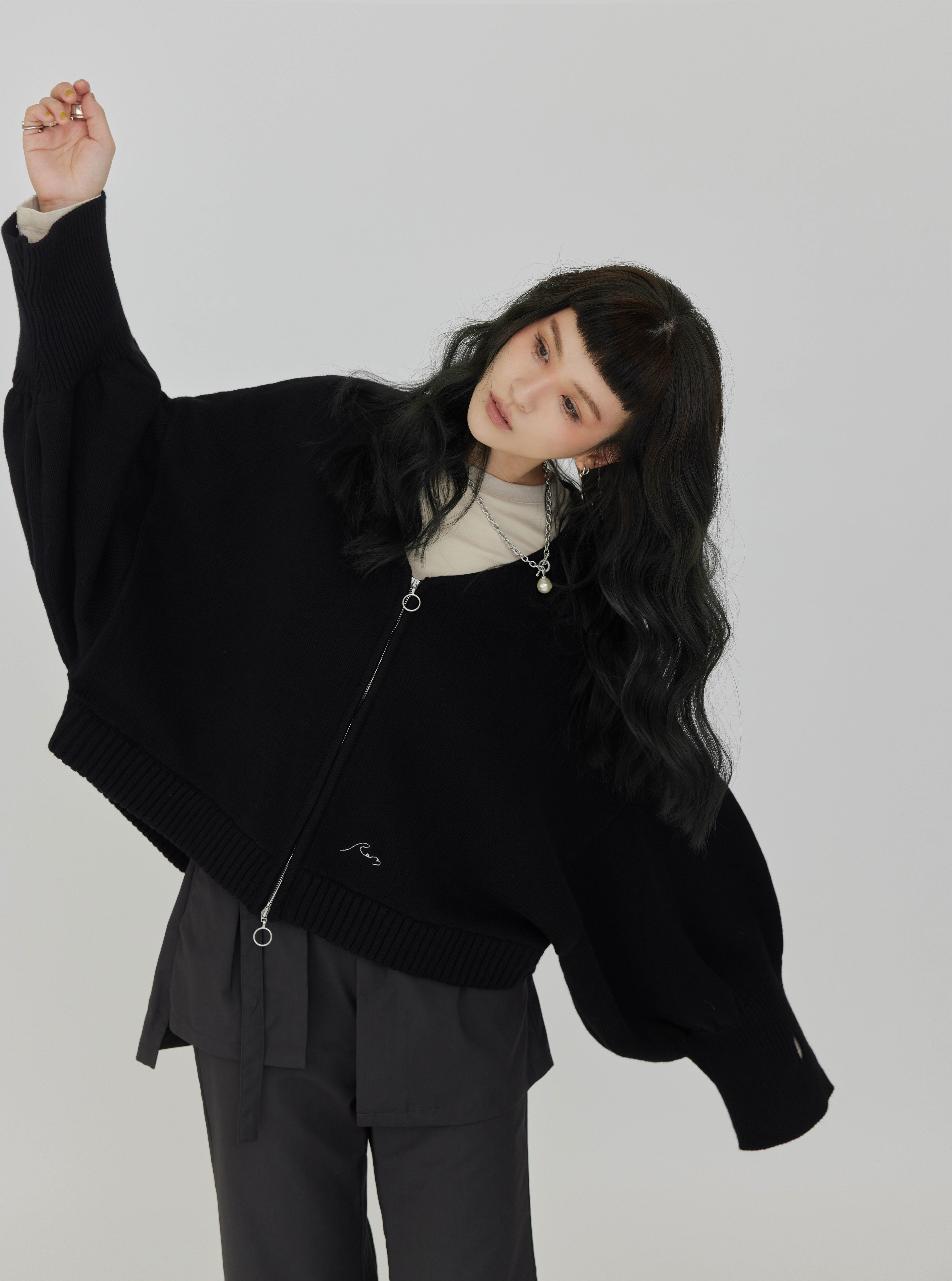 Puff-Sleeve Knit Jacket | Black