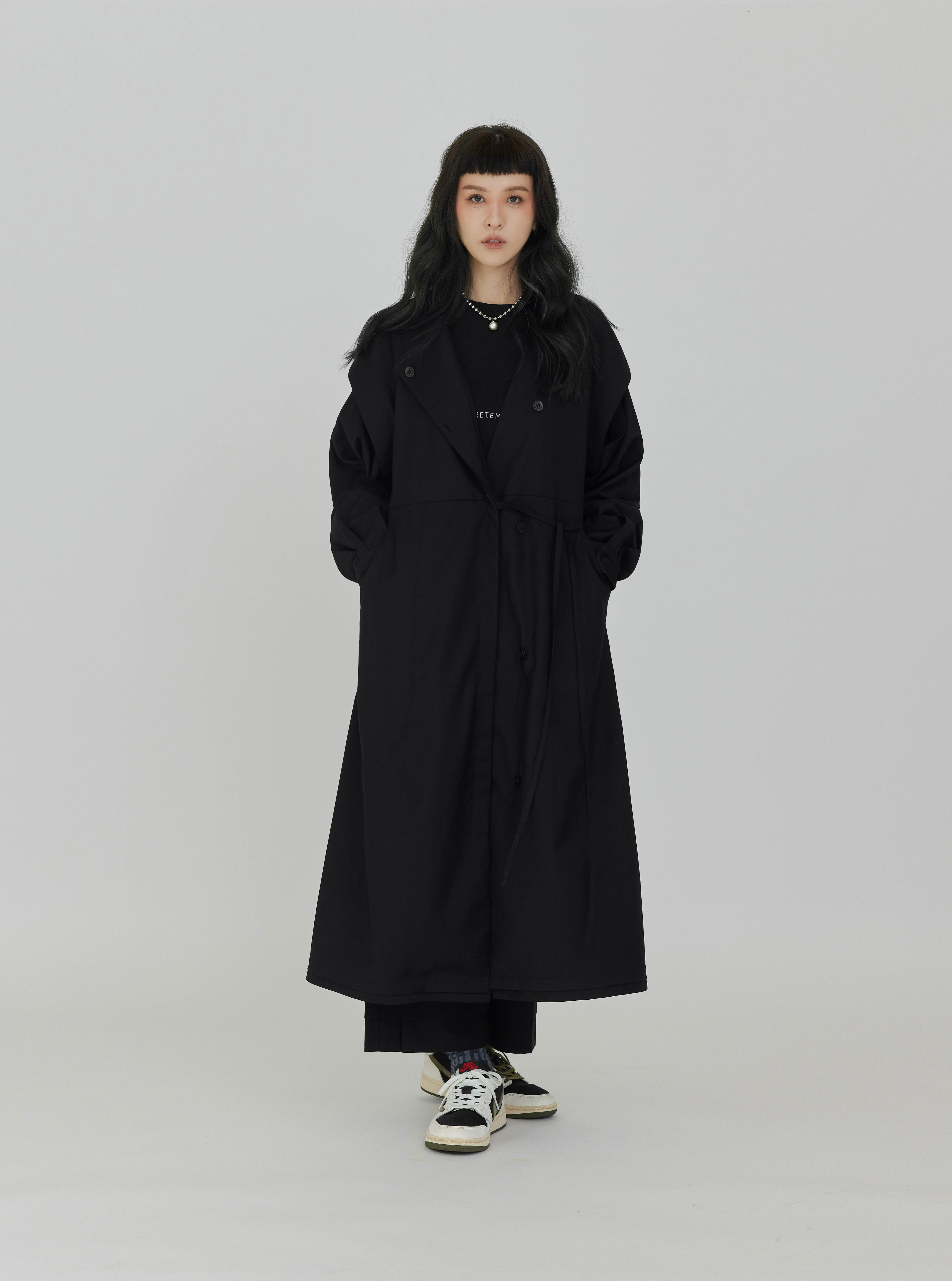 Convertible Sleeve Coat Dress | Black