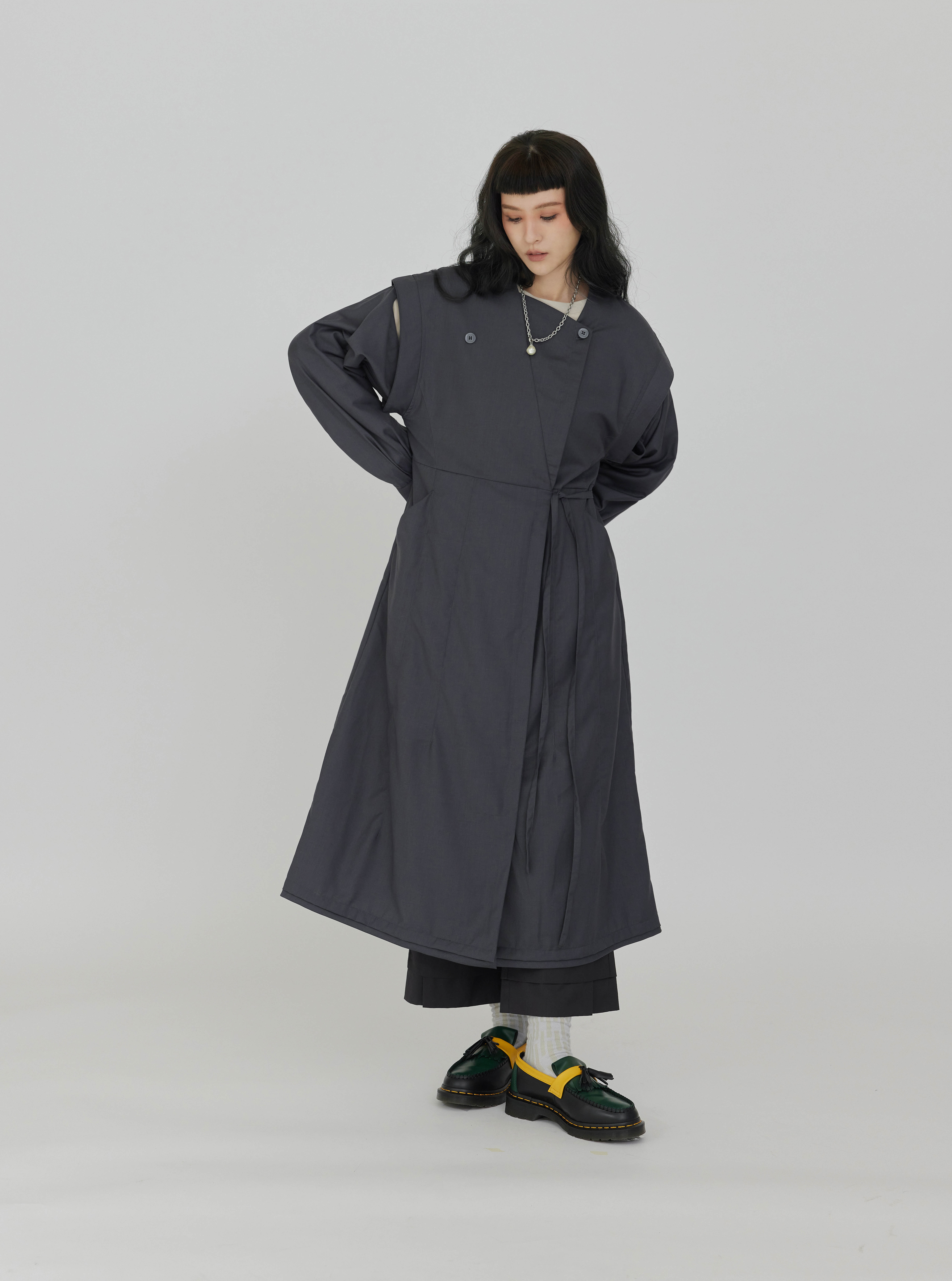 Convertible Sleeve Coat Dress | Gray