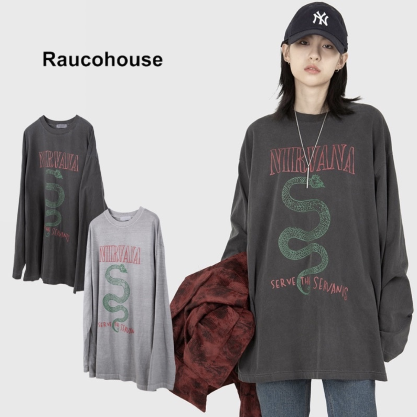 韓國 Raucohouse (SALE) 水洗金屬樂團印花薄長T 延袖 金屬 樂團 印花 水洗 長袖 長T 薄長袖