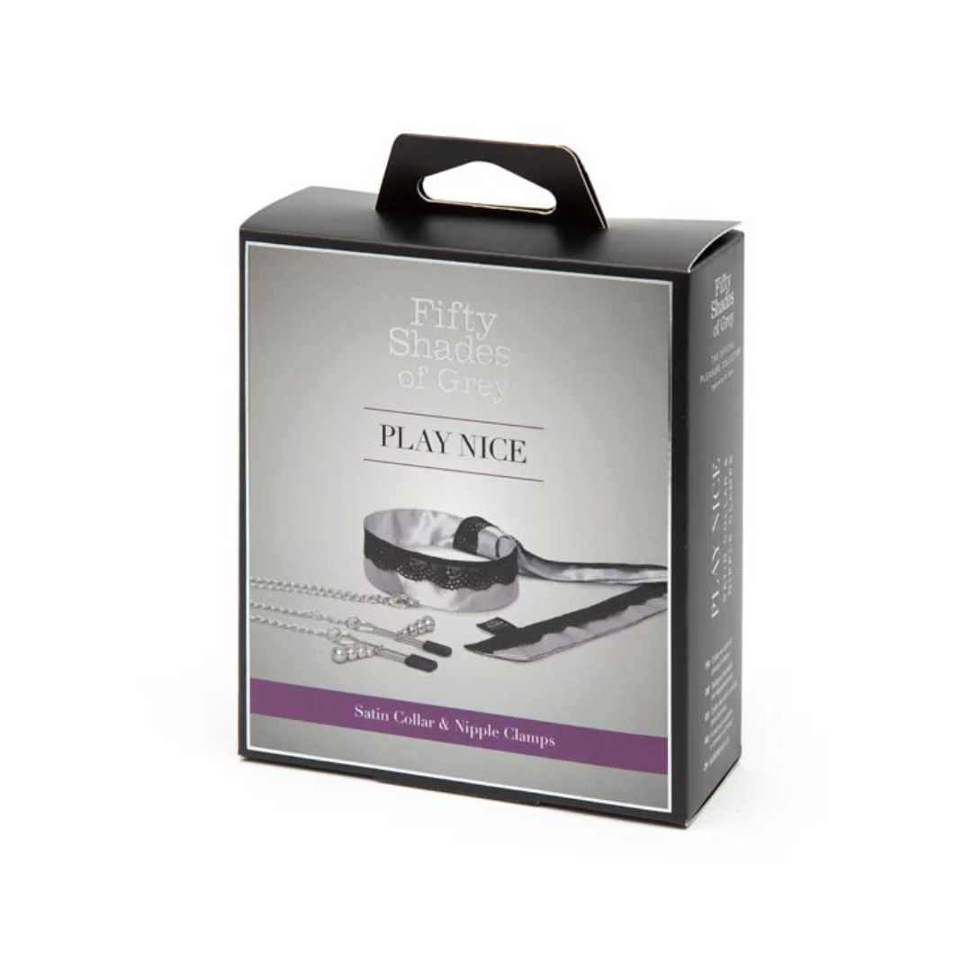 Fifty Shades of Grey PLAY NICE 緞紋蕾絲領帶連乳頭夾