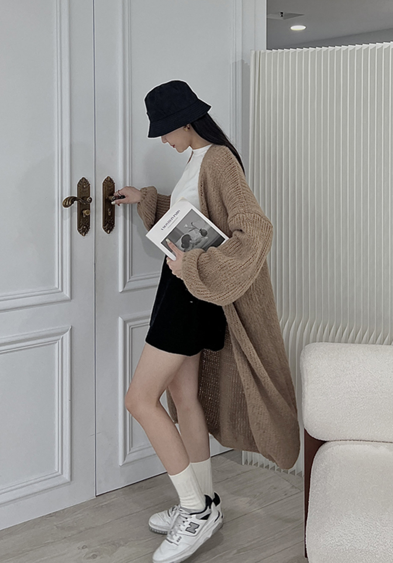 慵懶QQ毛素面長版毛衣針織外套*5色