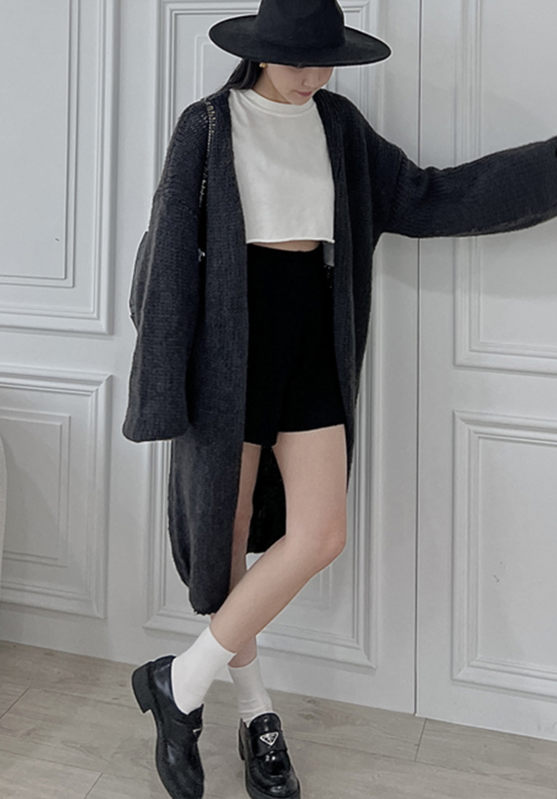 慵懶QQ毛素面長版毛衣針織外套*5色