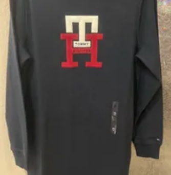 [S] TOMMY HILFIGER FELT LOGO LONG SLEEVE SWEATER DRESS,NAVY, 76J4237-410 (STH463)