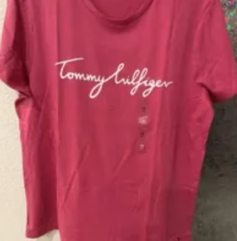 [S] TOMMY HILFIGER WOMEN'S CURSIVE LETTERING LOGO SHORT SLEEVE T-SHIRT,PINK, 76J3250-640 (STH465)