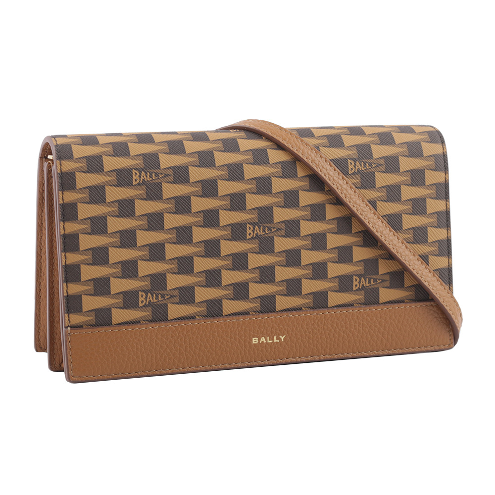 【BALLY】Pennant Monogram 塗層帆布及皮革皮夾式斜背包(棕色) 6304812