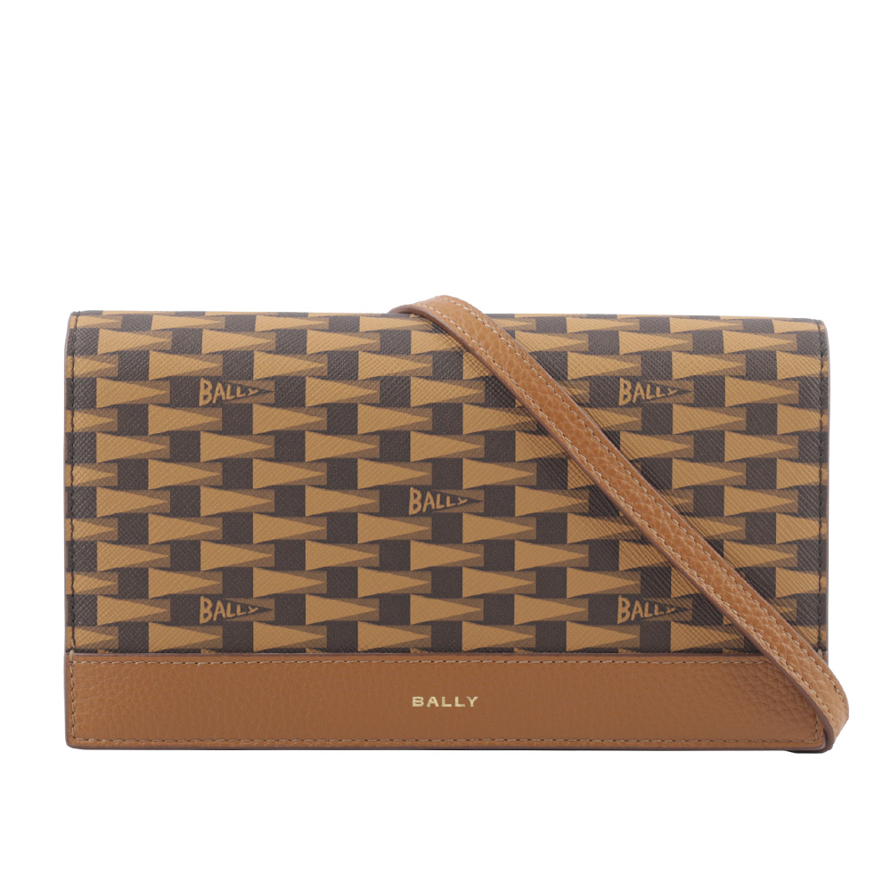 【BALLY】Pennant Monogram 塗層帆布及皮革皮夾式斜背包(棕色) 6304812