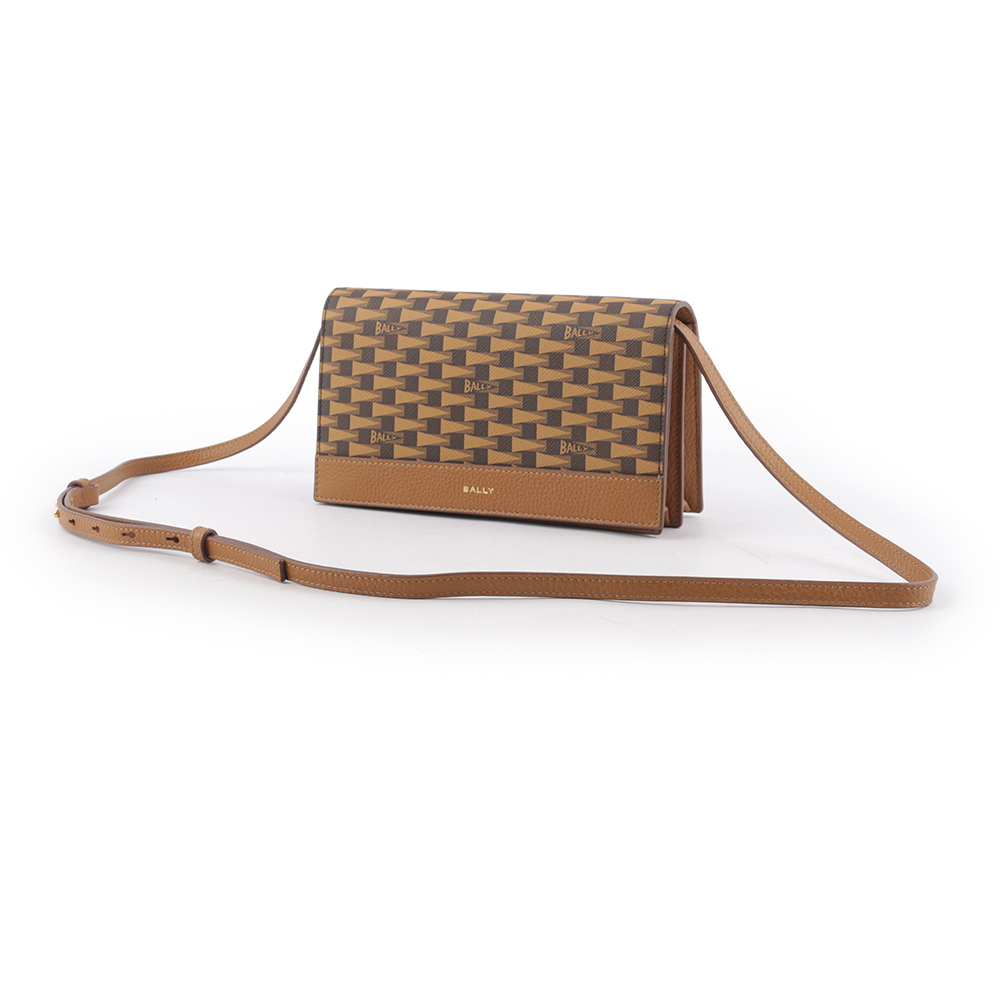【BALLY】Pennant Monogram 塗層帆布及皮革皮夾式斜背包(棕色) 6304812