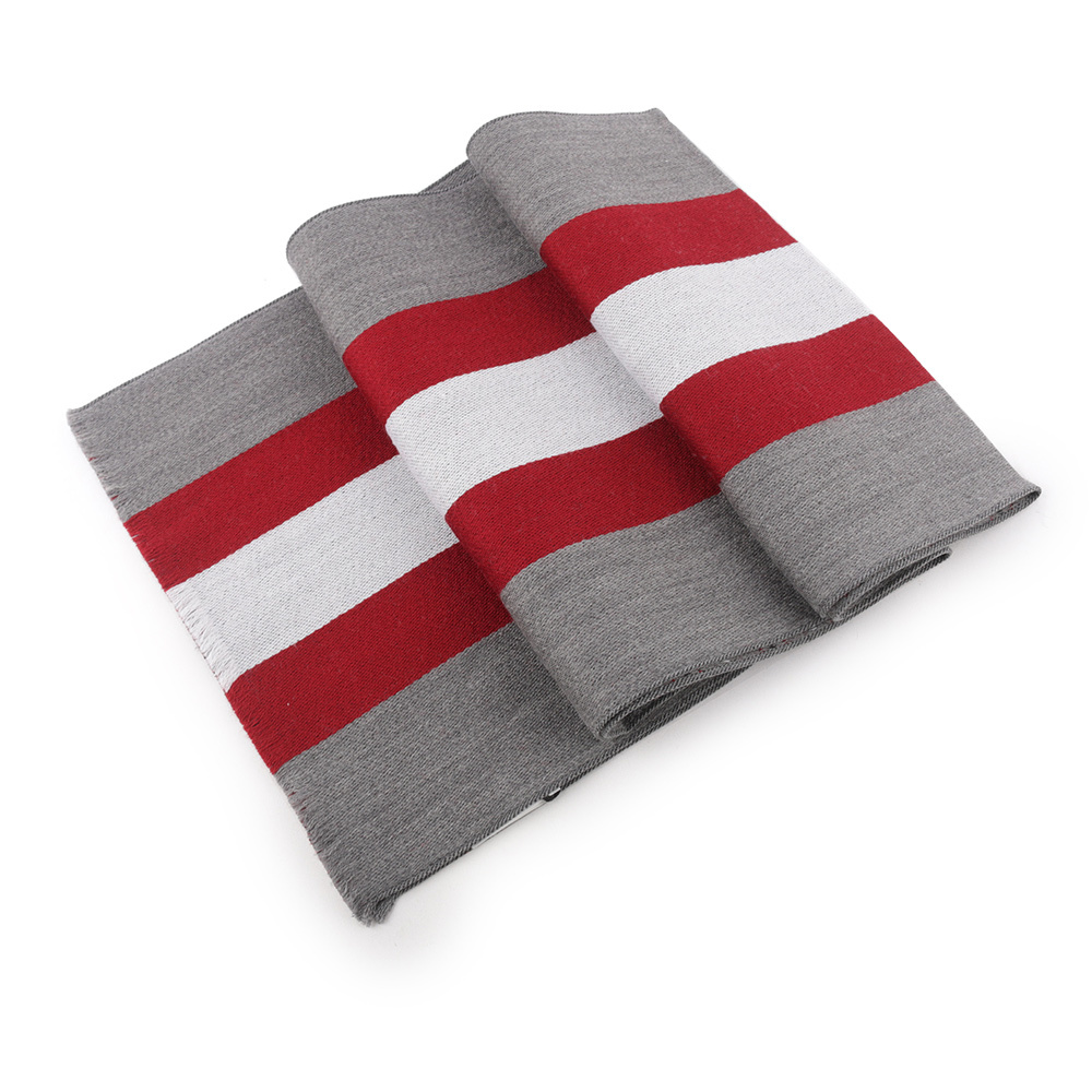 【BALLY】紅白條紋及格紋雙面可用羊毛圍巾(灰色) 6304966