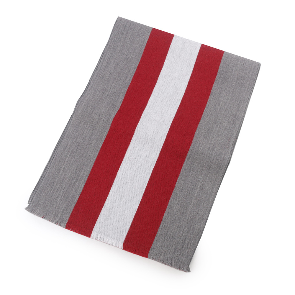 【BALLY】紅白條紋及格紋雙面可用羊毛圍巾(灰色) 6304966