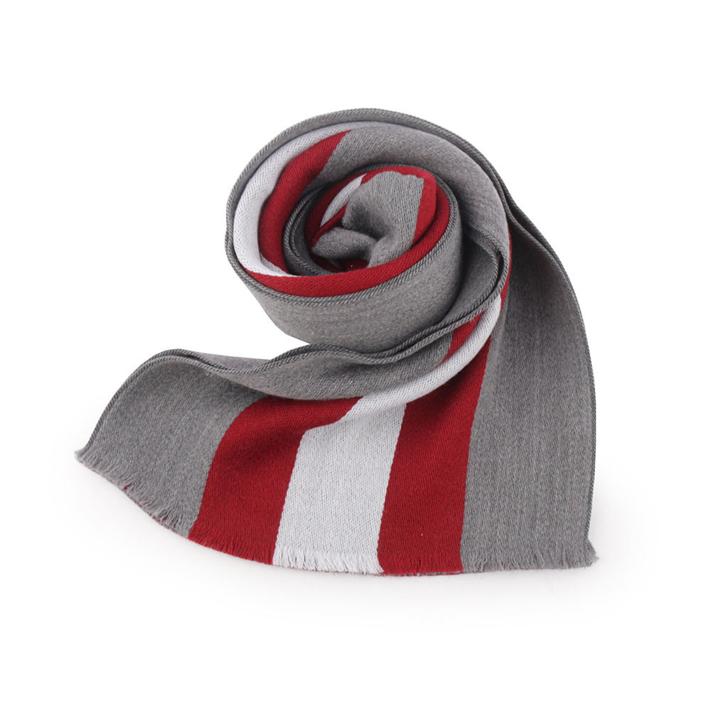 【BALLY】紅白條紋及格紋雙面可用羊毛圍巾(灰色) 6304966