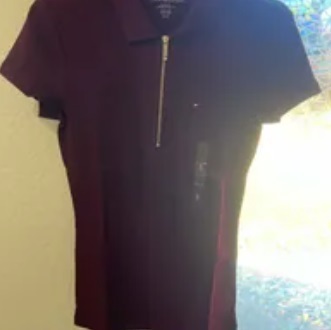 [S] TOMMY HILFIGER SLIM FIT ESSENTIAL ZIP POLO,MAROON, 76J1536-601 (STH477)