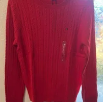 [S] TOMMY HILFIGER CABLE KNIT SWEATER,RED, 76J4220-600 (STH489)