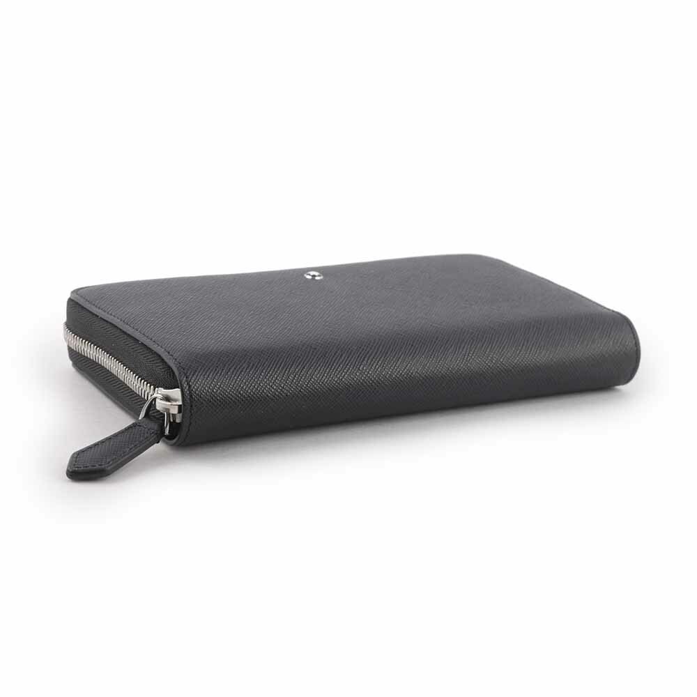 【MONTBLANC 萬寶龍】匠心系列防刮牛皮ㄇ形拉鍊12卡長夾(黑色) 130319