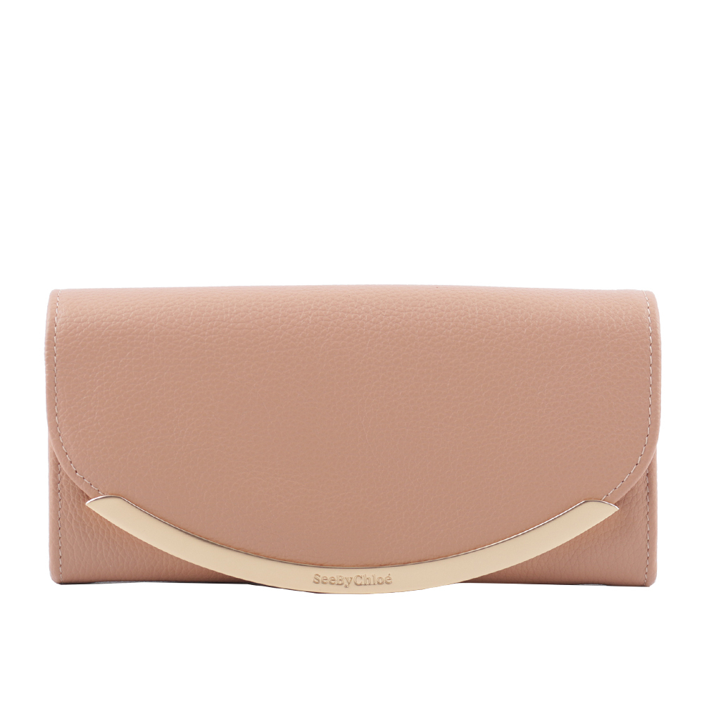 【SEE BY CHLOE】Lizzie 弧形標誌牛皮翻蓋長夾(粉色) CHS17WP5823496I3