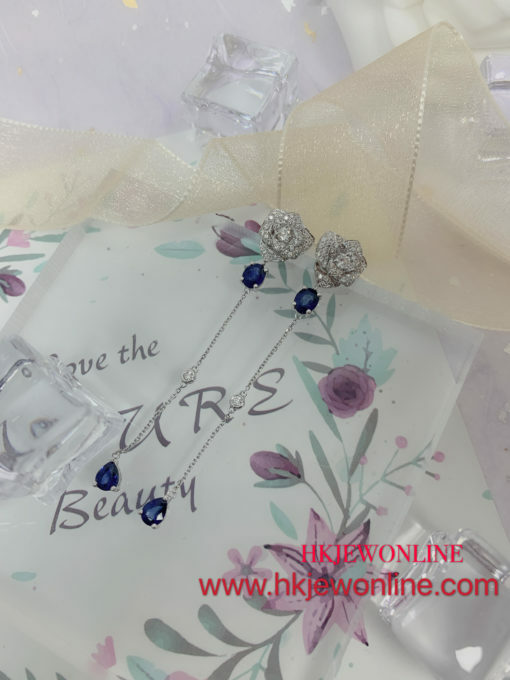 18K White Gold Sapphire Rose Diamond Earrings