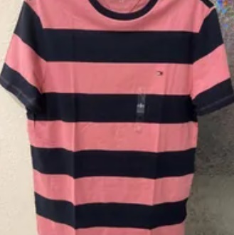 [S] TOMMY HILFIGER RUGBY STRIPE T-SHIRT,PINK BLOSSOM, 78J9375-630 (STH498)