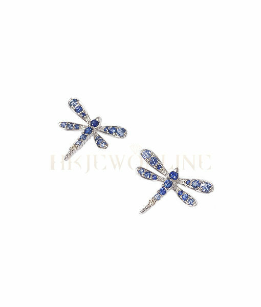 18K White Gold Sapphire Dragonfly Diamond Earrings
