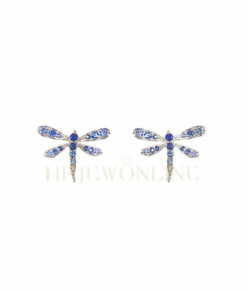 18K White Gold Sapphire Dragonfly Diamond Earrings