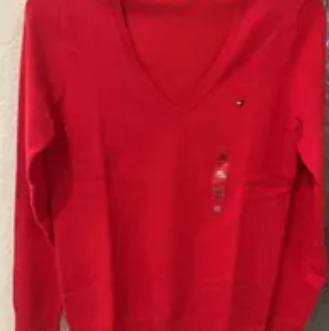 [S] TOMMY HILFIGER V-NECK COTTON PULLOVER,RED, 76J3283-600 [FINAL SALE] (STH504)