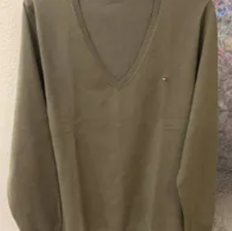 [S] TOMMY HILFIGER V-NECK COTTON PULLOVER,OLIVE, 76J3283-701 (STH507)