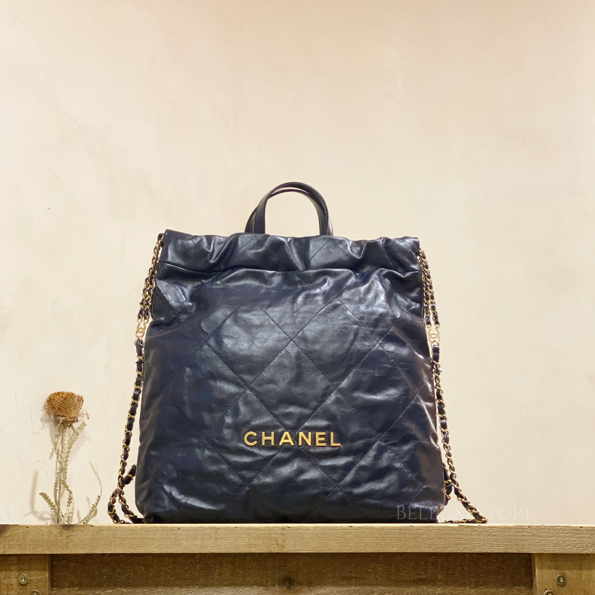 Pre Owned Chanel 22 Backpack Calfskin Navy   Original.JPG