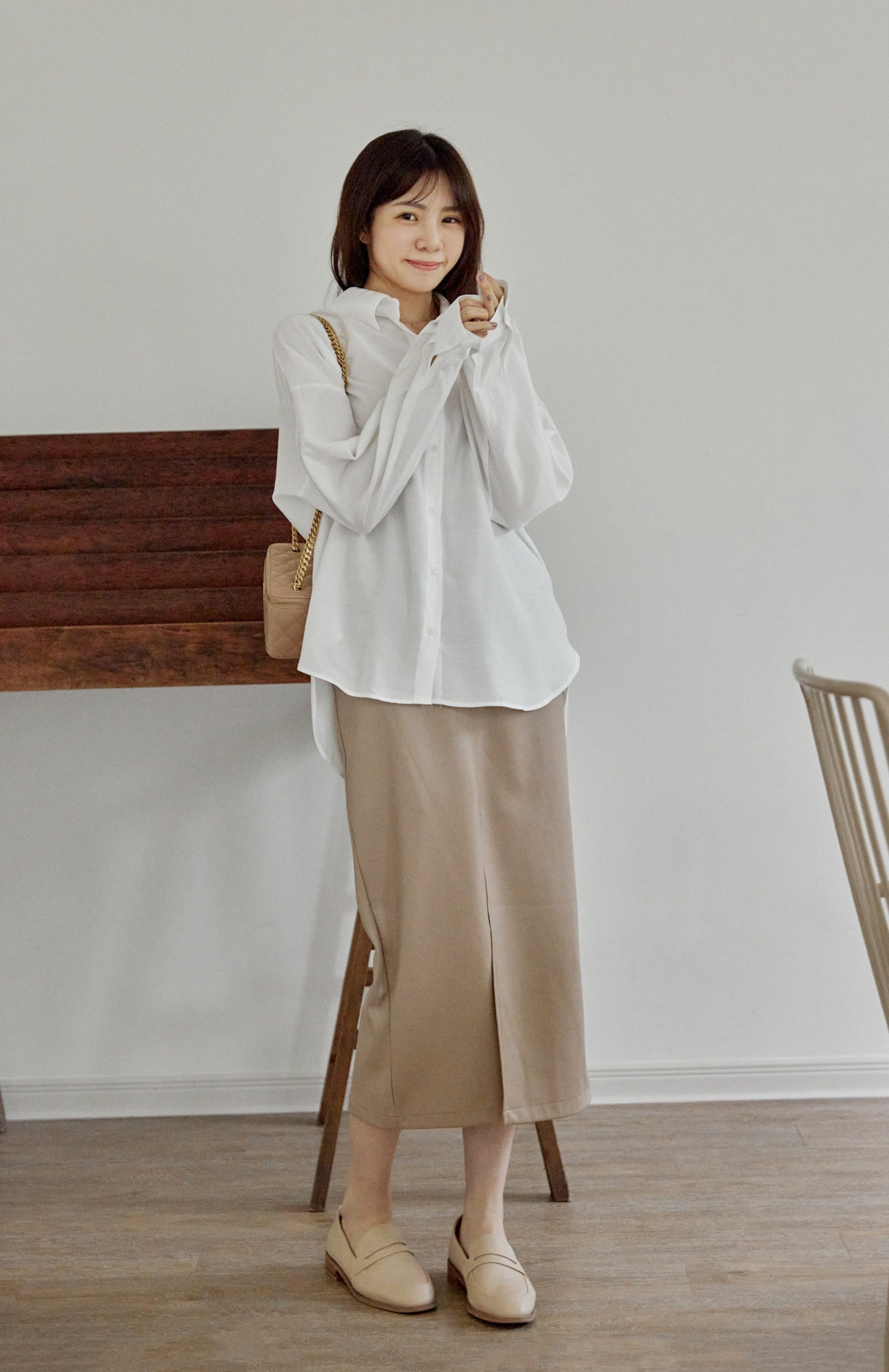 『最後現貨』guten made/高級軟嫩皮革 前開衩皮長裙-奶茶