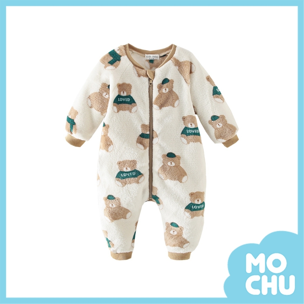 圍巾小熊加絨長袖連身衣(兩色)