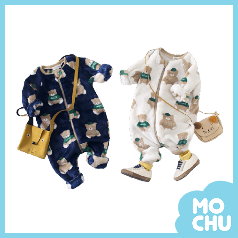 圍巾小熊加絨長袖連身衣(兩色)