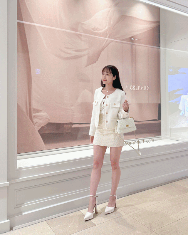 LINA LINA時尚千金小香風織網金釦上衣外套-優美白