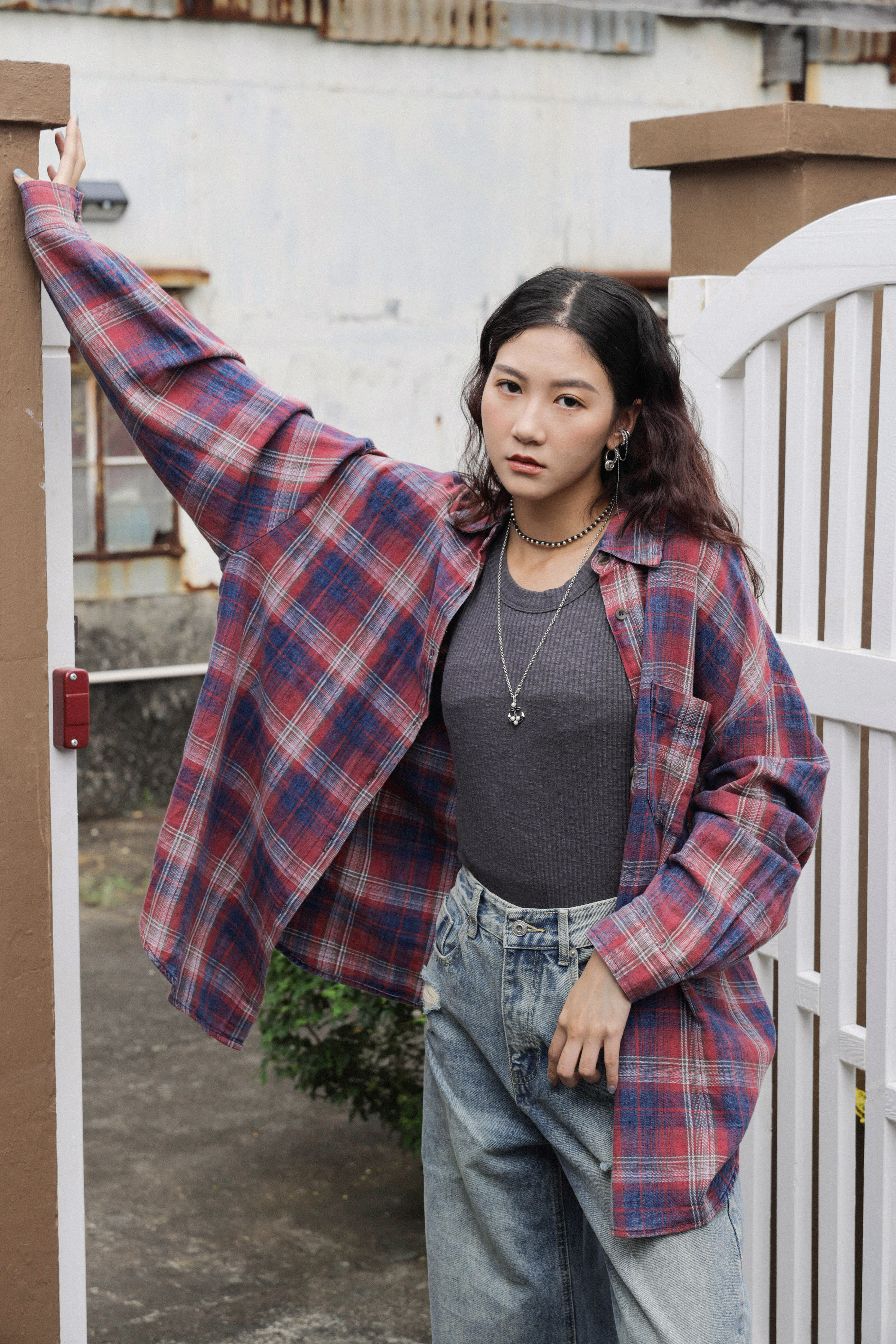 仿舊感洗水棉格仔恤衫（現貨款式）