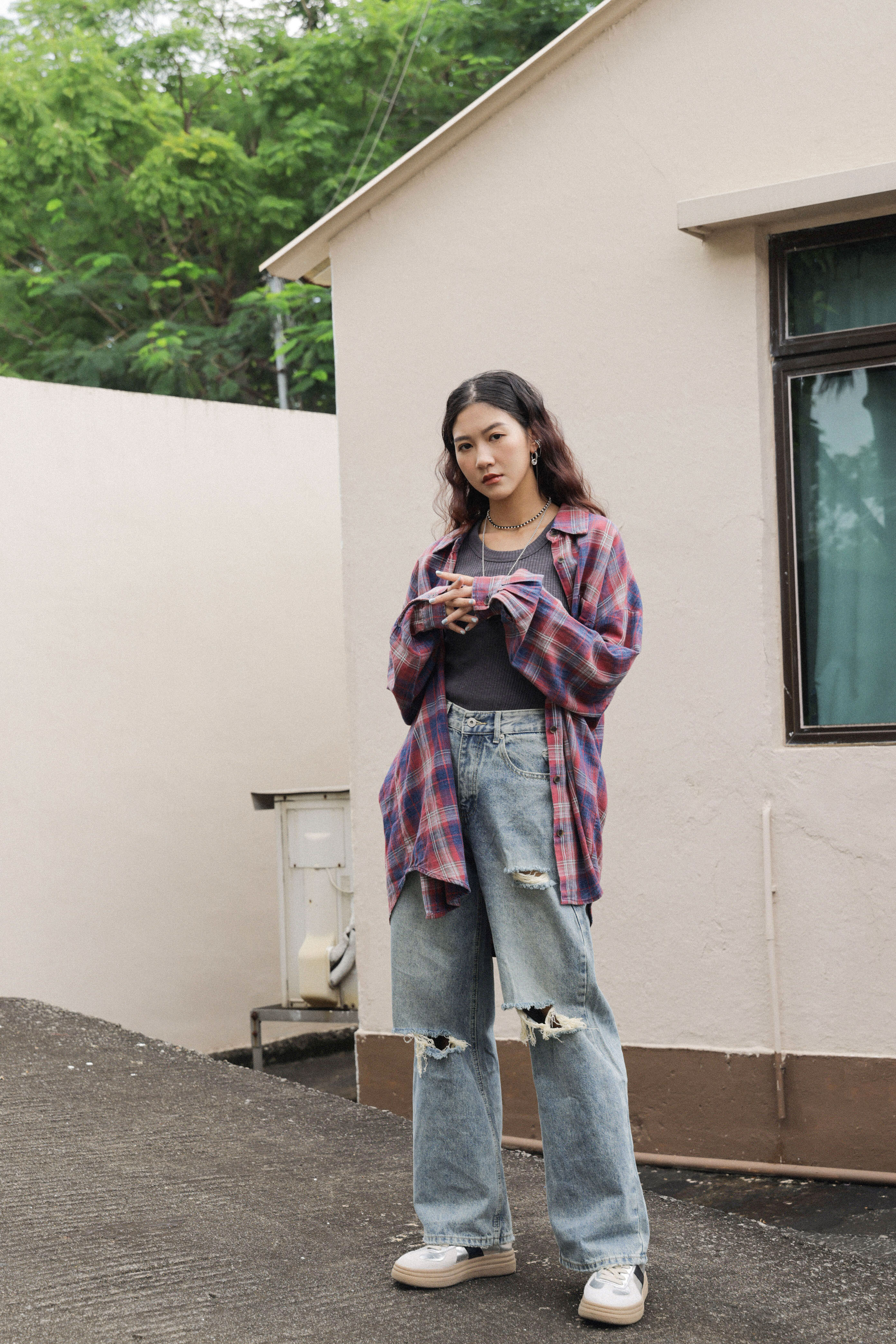 仿舊感洗水棉格仔恤衫（現貨款式）