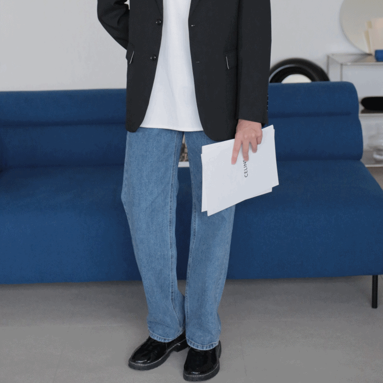 直筒順腿牛仔褲 深藍