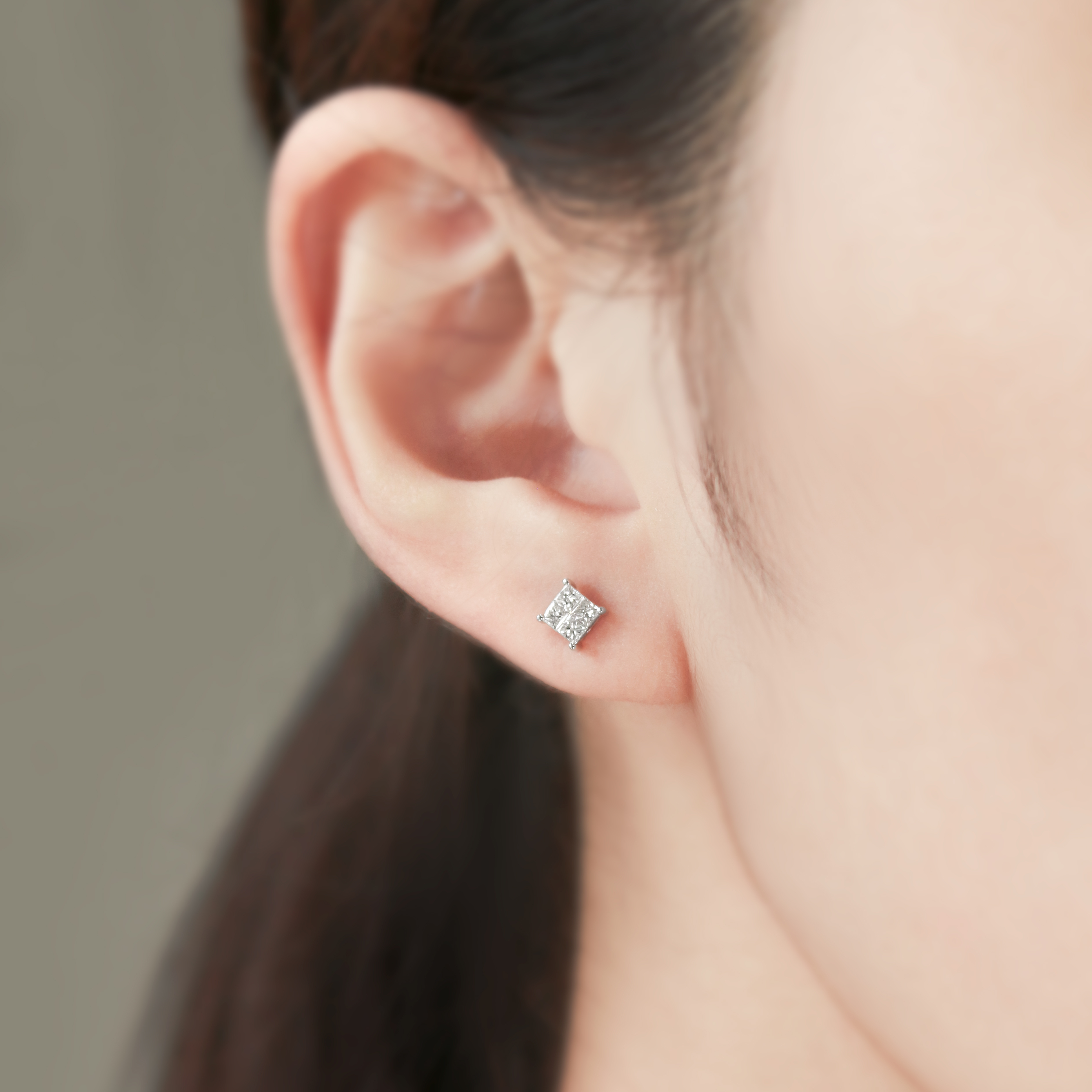 【現貨】18K 四方拼鑽耳環