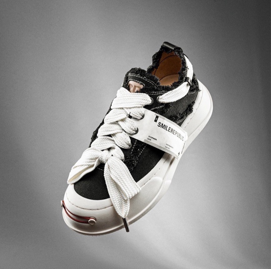 SMILEREPUBLIC開口笑 SMILEREPUBLIC 開口笑厚底帆布鞋藍黑格毛尼