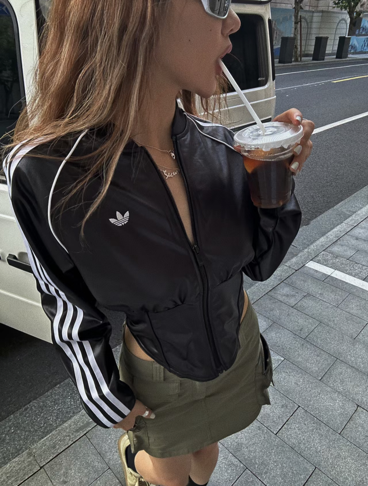 Adidas 縮腰辣妹皮外套🖤