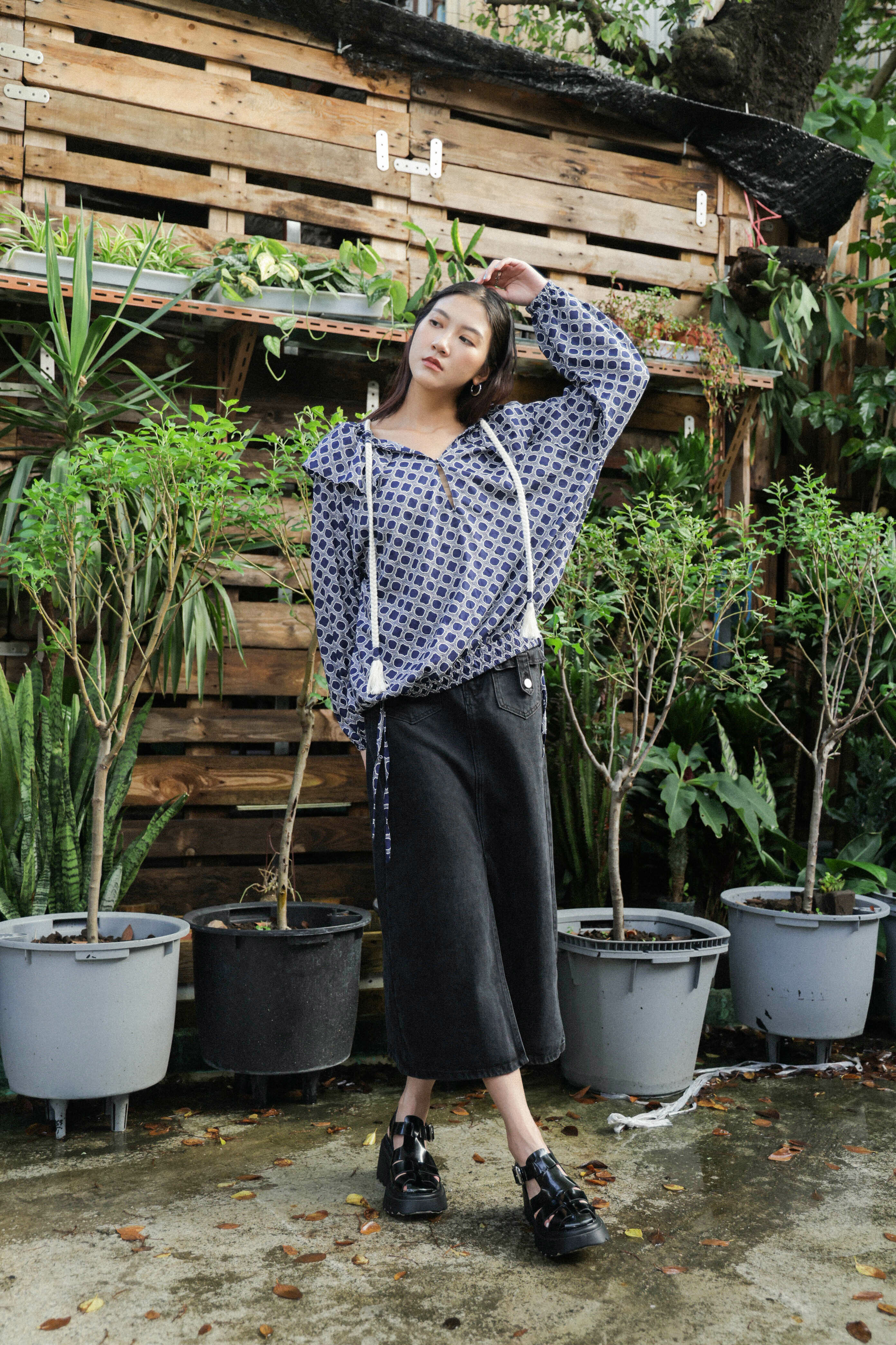 棉繩領印花上衣（現貨款式）