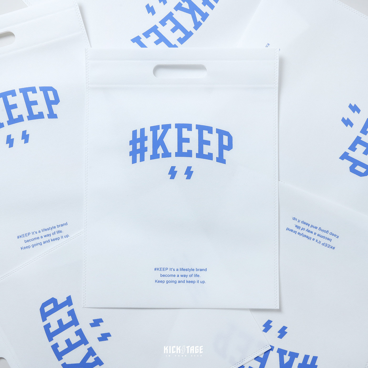 #KEEP SHOPPING BAG 白色 卡其色 閃電微笑 串標 手提 防塵布織購物袋 環保袋 收納袋【KS124】