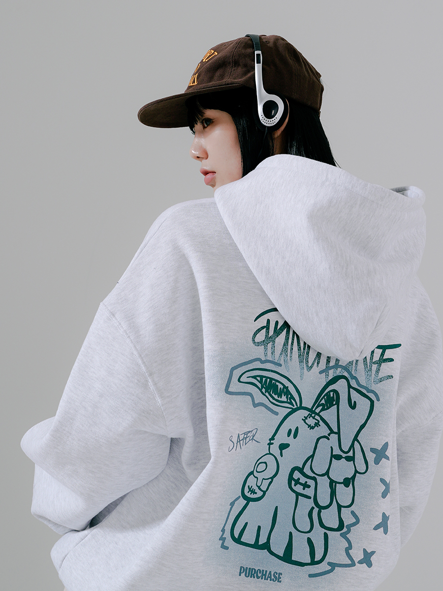 <預購> 韓國PUNCHLINE SAFER 霓虹兔兔刷毛帽T