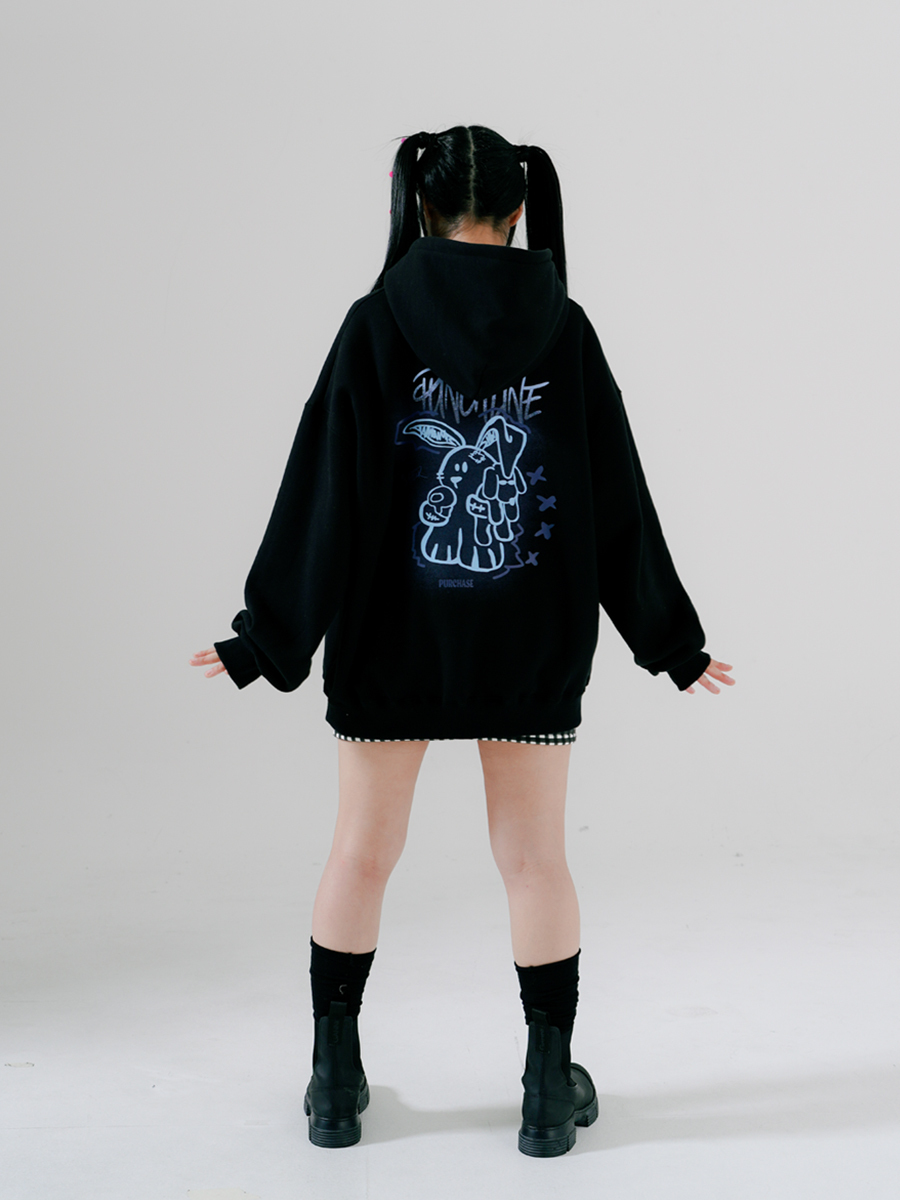 <預購> 韓國PUNCHLINE SAFER 霓虹兔兔刷毛帽T